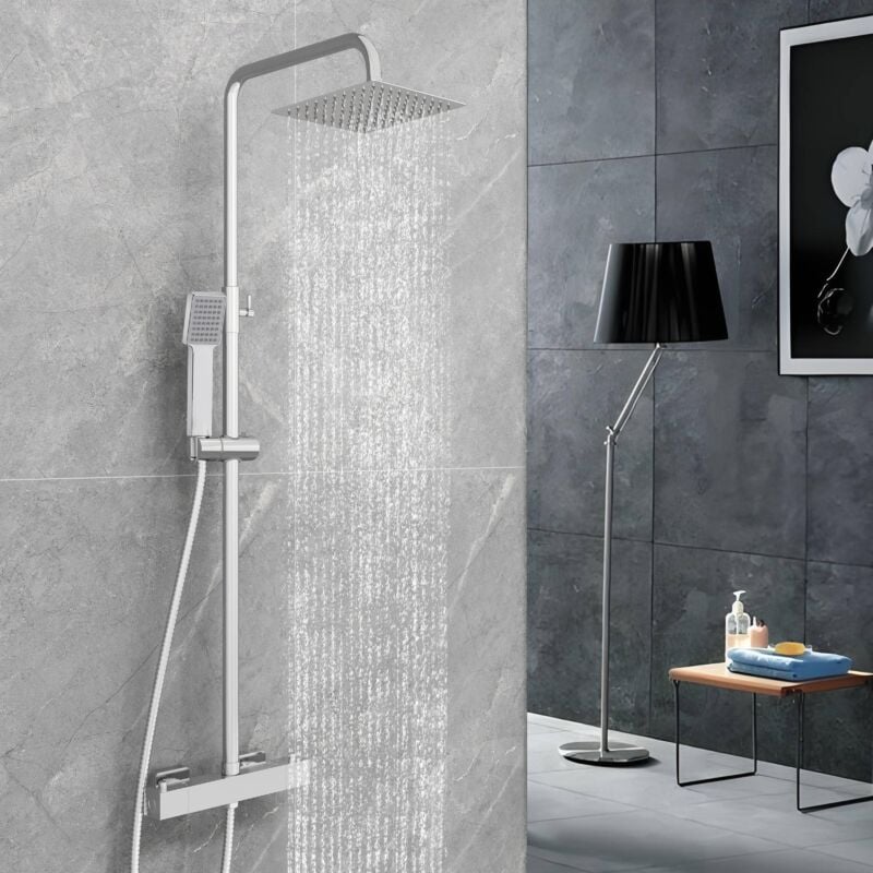 Colonne de douche thermostatique chromée, système de douche à effet pluie, douche carrée, cabine de douche à l'italienne - Biubiubath