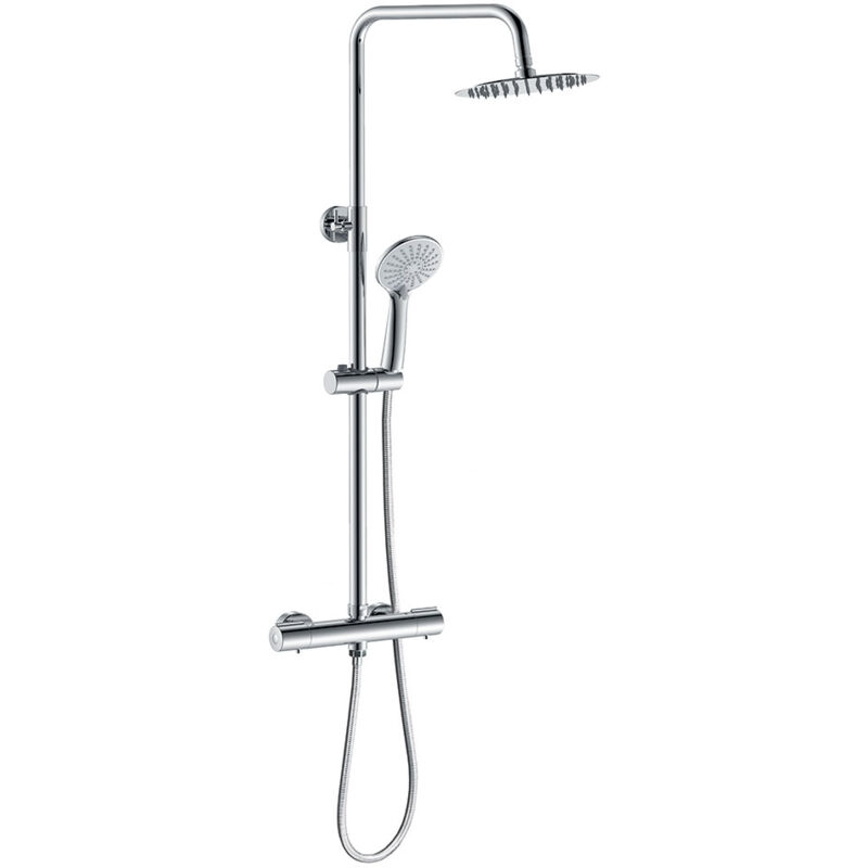 Colonne de douche chromée, douchette ronde 3 modes, système de douche réglable en hauteur - Biubiubath