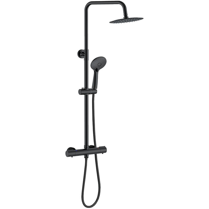 Colonne de douche en chrome noir mat, douchette ronde à 3 modes, système de douche réglable en hauteur - Biubiubath