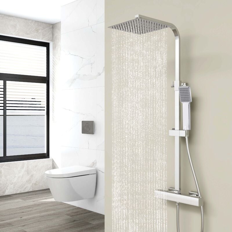 Biubiubath - Colonne de douche thermostatique carré, douche de tête 2525cm, réglable en hauteur, douche thermostatique à effet pluie