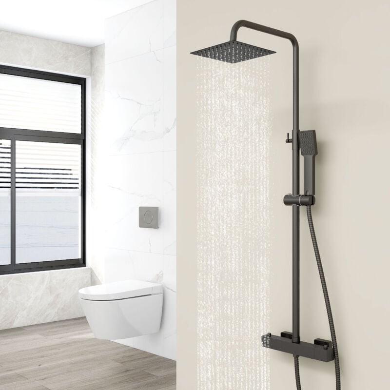 Biubiubath - Colonne de douche thermostatique carré noir, réglable en hauteur,ensemble de douche thermostatique en inox