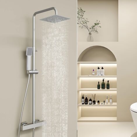 Biubiubath Colonne de douche thermostatique, carrée,  réglable en hauteur, kit de douche pour salle de bains