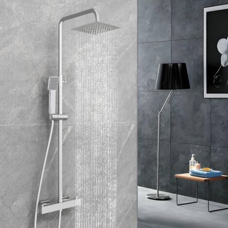 Biubiubath colonne de douche thermostatique chromée, système de douche à effet pluie, réglable en hauteur