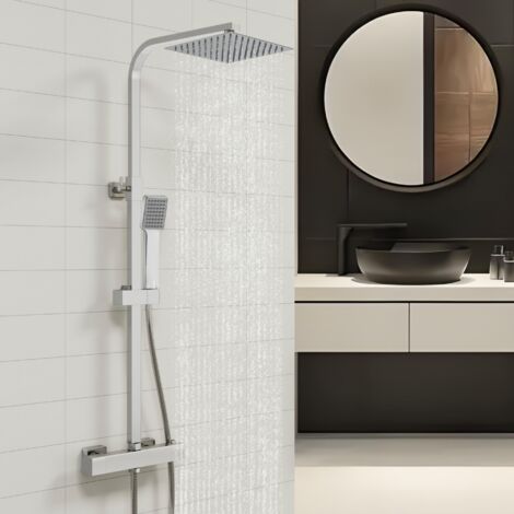 Biubiubath Colonne de douche thermostatique- Ensemble de douche avec mitigeur en laiton- Hauteur réglable- Kit de douche chromé