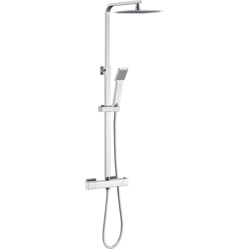 Colonne de douche thermostatique, chromée, valve ouverte carrée réglable en hauteur, pour salles de bains modernes - Biubiubath