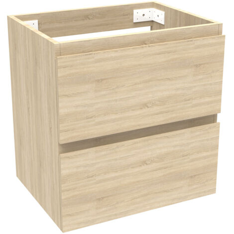 Biubiubath Ensemble de meuble Salle de Bain Chêne 50cm, suspendu avec 2 tiroirs, sans compter vasque
