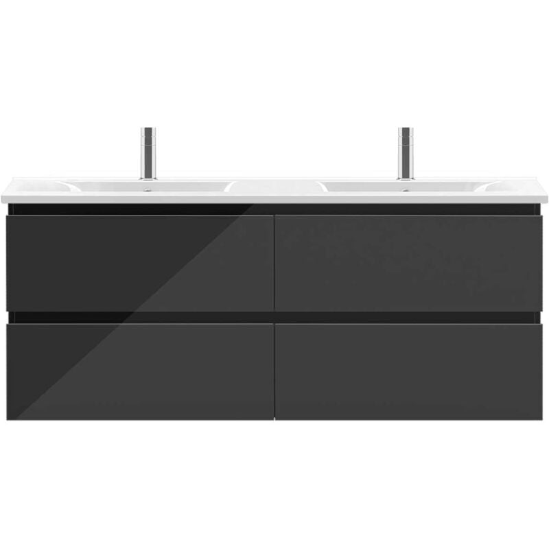 Biubiubath Ensemble Meuble salle de bain 120cm avec double vasque en céramique,meuble 4 tiroirs,noir