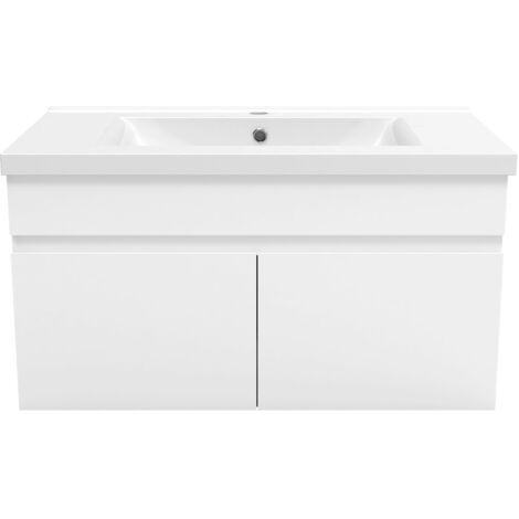 Biubiubath Ensemble meuble Salle de Bain avec portes + vasque céramique, L x W x H: 79,5x45x40cm， Blanc Mat