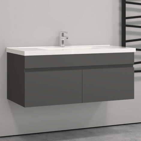 Biubiubath Ensemble meuble Salle de Bain avec portes + vasque céramique, L x W x H: 99x45x40cm， Anthracite Mat