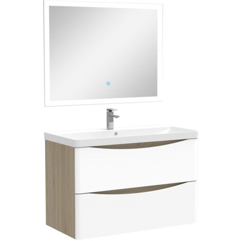 Biubiubath Ensemble meuble simple vasque 80cm avec Miroir LED