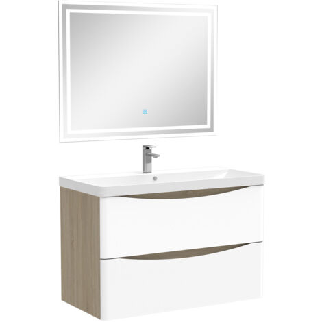 Biubiubath Ensemble meubles Salle de Bain 80cm simple vasque + Miroir Lumineux