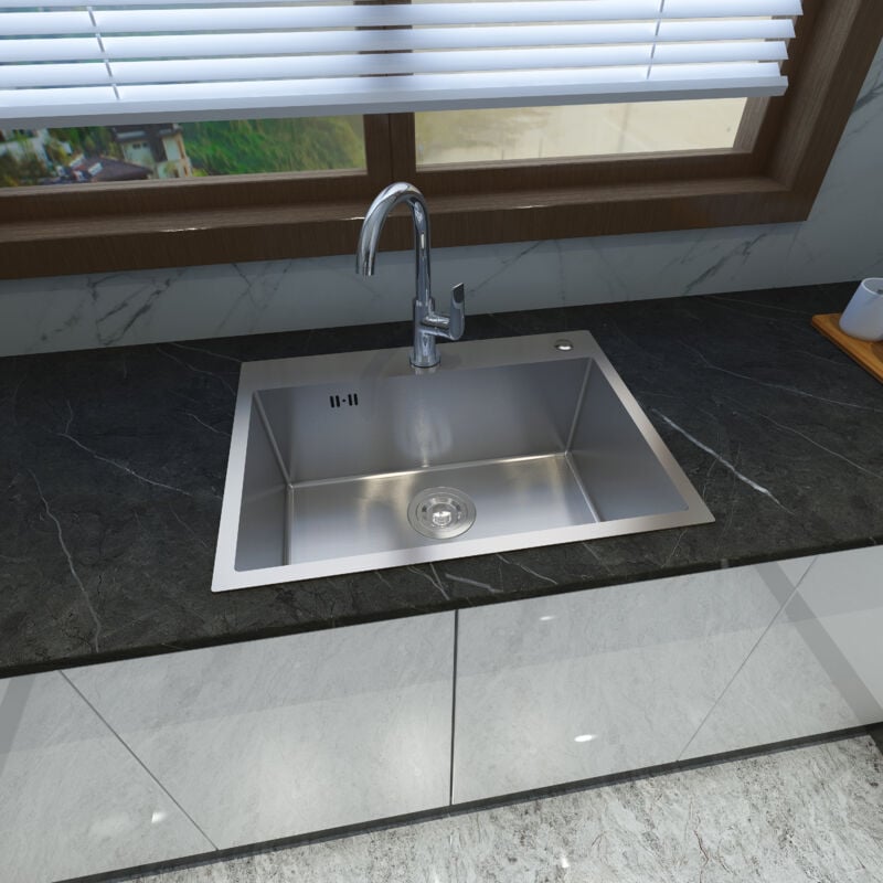 Biubiubath - Evier de cuisine Argent 60x45x20cm 1 Bac en Inox avec montage en surface et montage encastré