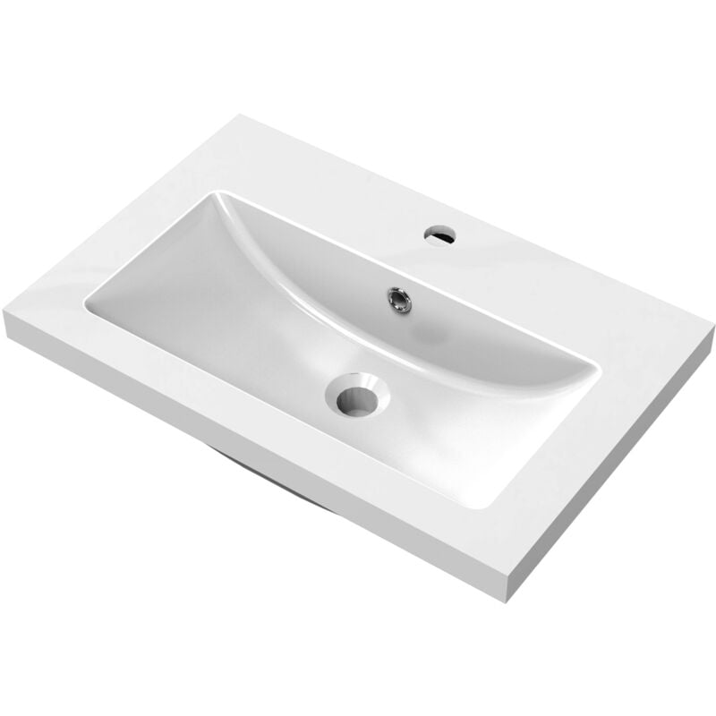 Biubiubath - Lavabo avec bonde blanc 61x40x16 cm, Lavabo rectangulaire en marbre artificiel