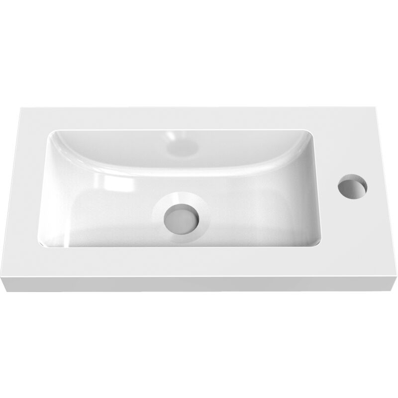 Biubiubath - Lavabo avec bonde blanc 44.5x23.5x8 cm, Lavabo rectangulaire en marbre artificiel