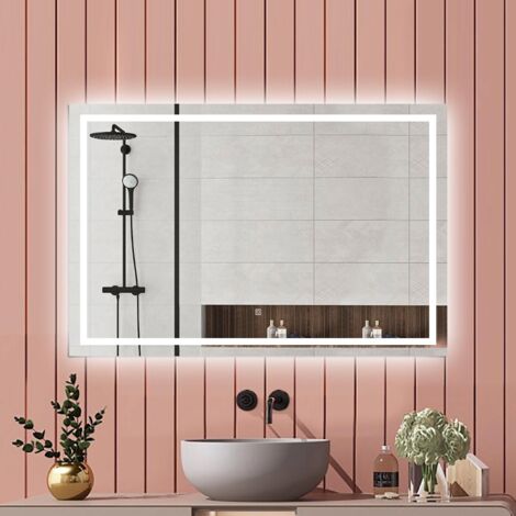 Biubiubath Miroir de salle de bain 120x70cm Miroir Lumineux Tricolore + Dimmable + Mémoire + Anti-Buée, CE IP44
