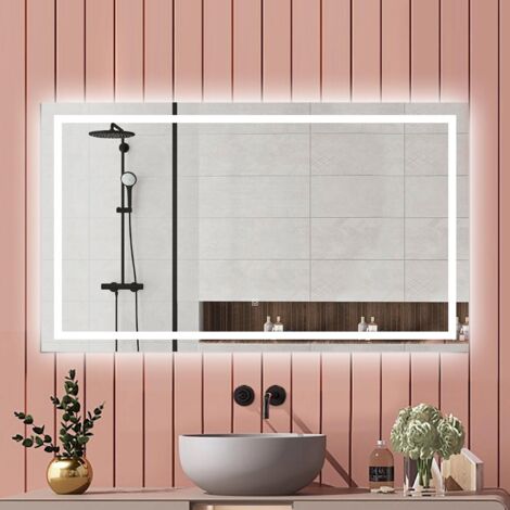 Biubiubath Miroir de salle de bain 120x80cm Miroir Lumineux Tricolore + Dimmable + Mémoire + Anti-Buée, CE IP44