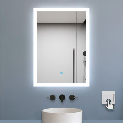 Biubiubath Miroir de salle de bain 50x70cm LED tricolore anti-buée + mémoire + dimmable