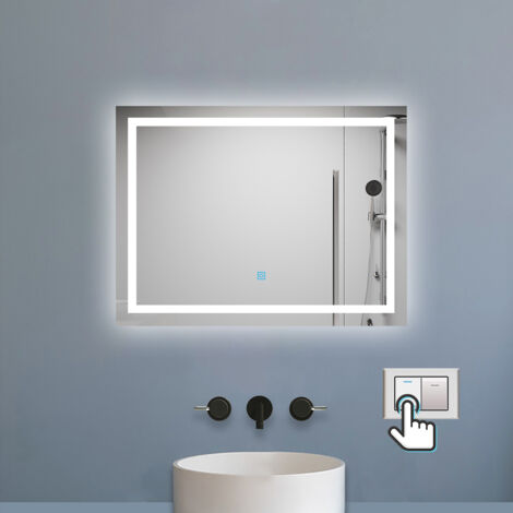 Biubiubath Miroir de salle de bain 80x60cm Tri-color anti-buée LED avec mémoire et lumière gradation
