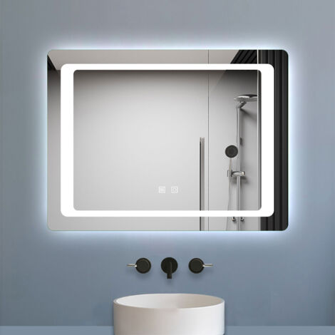 Biubiubath Miroir de salle de bain à LED, dimmable et mémoire, 120x70cm miroir lumineux anti-buée