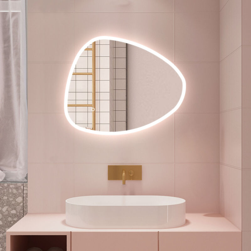 Biubiubath - Miroir de salle de bain asymétrique 100x80cm led Teardrop Mirror 3 Colours Dimmable + Anti-buée + Mémoire