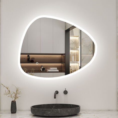 Biubiubath Miroir de salle de bain asymétrique 80x55cm led Teardrop Mirror 3 Colours Dimmable + Anti-buée + Mémoire