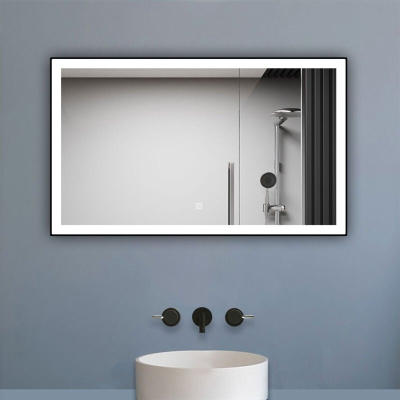 Biubiubath - Miroir de salle de bain led 100x60cm avec cadre noir, 3 couleurs + anti-buée + mémoire + gradation infinie