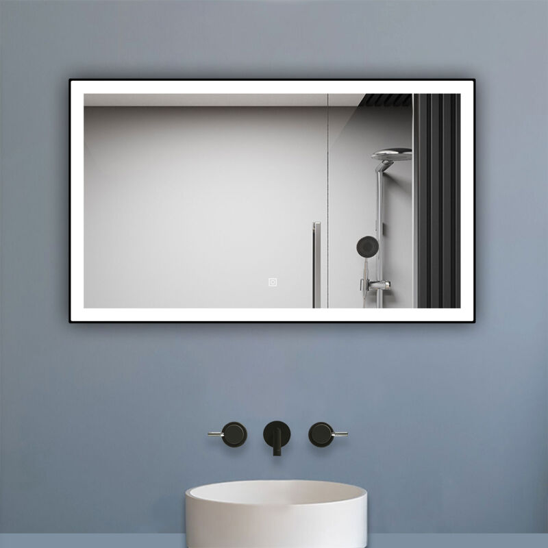 Biubiubath - Miroir de salle de bain led 120x70cm avec cadre noir, 3 couleurs + anti-buée + mémoire + gradation infinie