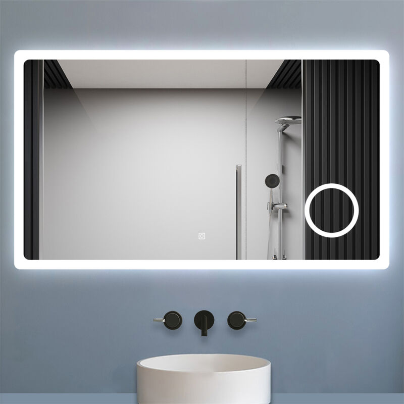 Biubiubath - Miroir de salle de bain led 120x70cm anti-buée tricolore avec loupe 3x, mémoire et gradation infinie
