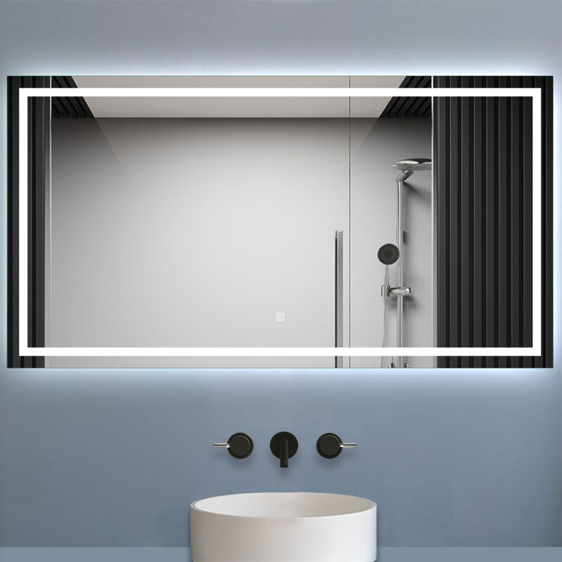 Biubiubath - Miroir de salle de bain led dimmable, avec mémoire et anti-buée, 160x80cm, IP44