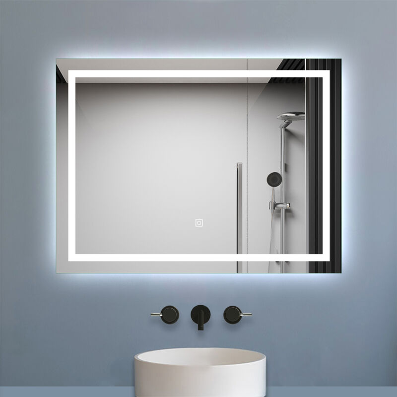 Biubiubath - Miroir de salle de bain led dimmable, avec mémoire et anti-buée, 90x60cm, IP44