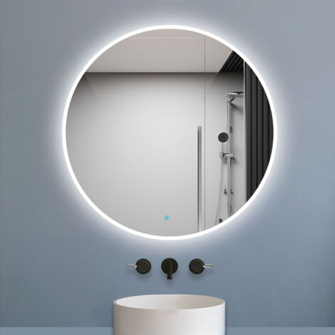 Biubiubath Miroir de salle de bain LED rond de 100cm, dimmable + mémoire + antibuée, avec interrupteur tactile, blanc