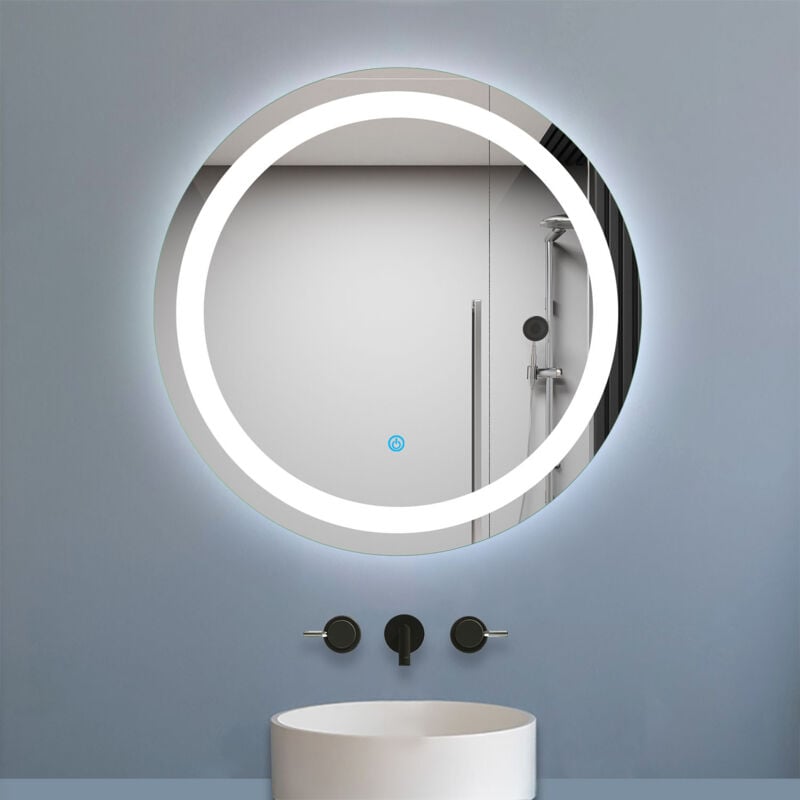 Biubiubath - Miroir led rond de 60cm, dimmable + mémoire + antibuée, IP44, avec interrupteur tactile, 6000k blanc froid
