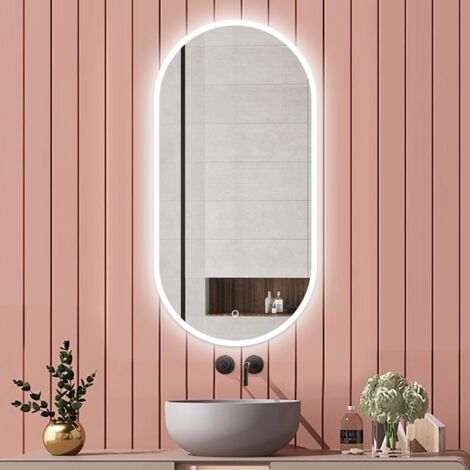 Biubiubath Miroir de salle de bain Ovale LED 60x100cm, Dimmable + Mémoire + Anti-Buée, CE IP44