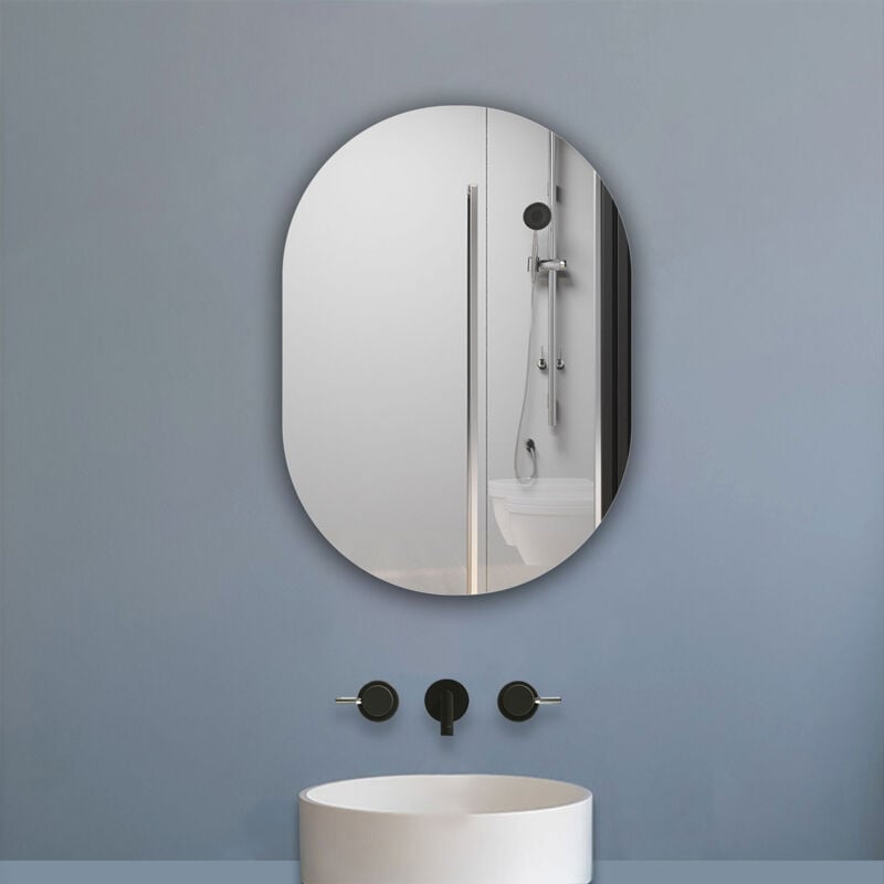 Miroir de salle de bain ovale sans cadre 50x90 cm Miroir au Mercure, Vertical & Horizontal, Miroir-Mural - Biubiubath