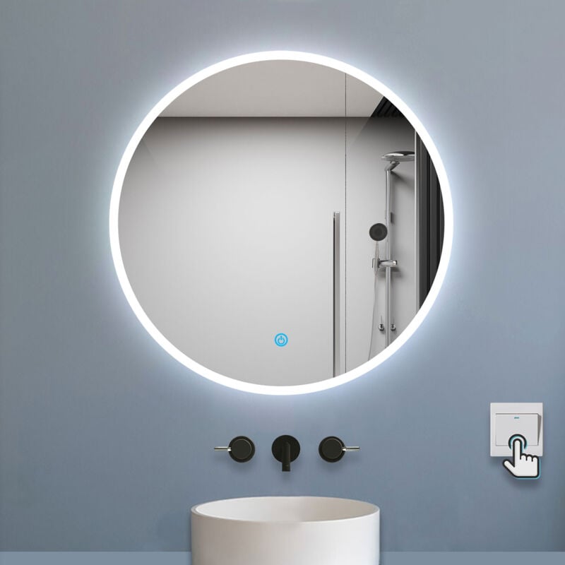 Biubiubath - Miroir de salle de bain rond 70x70cm led tricolore anti-buée + mémoire + dimmable