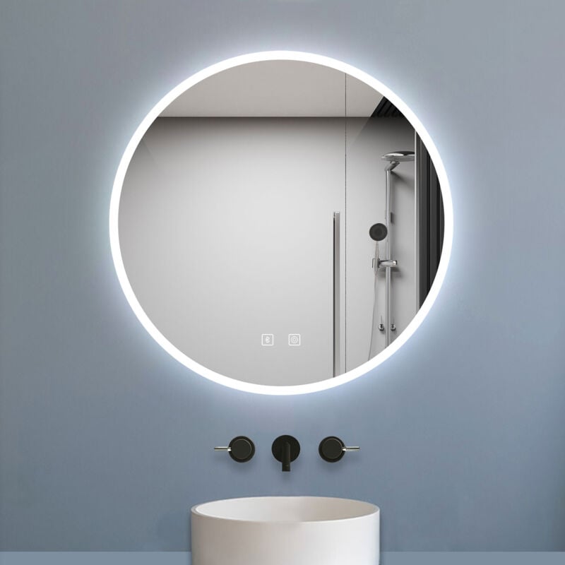 Biubiubath - Miroir de salle de bain rond Bluetooth 70cm tricolore + dimmable + mémoire + anti-buée, IP44 Miroir led