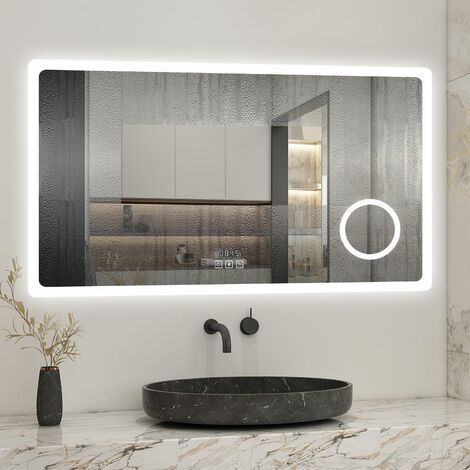 Biubiubath – Miroir lumineux de salle de bain 160x80cm – Anti-buée – Bluetooth – Horloge numérique – Loupe 3x – Éclairage à gradation – IP44