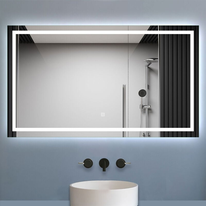 Biubiubath - Miroir Salle de Bain 120x80cm Dimmable avec 3 couleurs, Miroir lumineux avec Fonction Anti-Buée et Fonction Mémoire