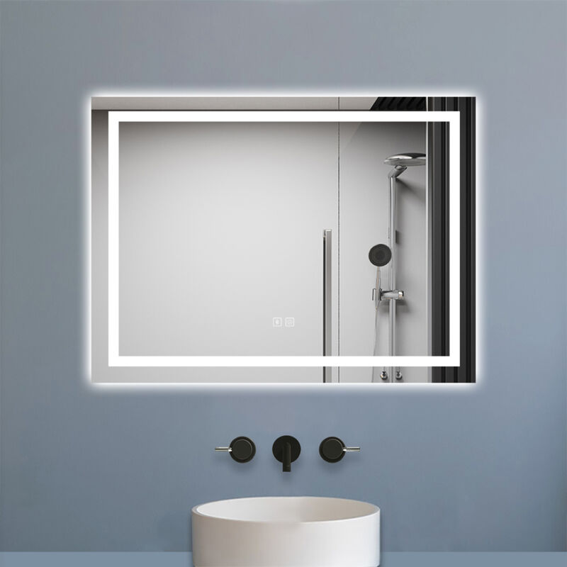 Biubiubath - Miroir salle de bain Bluetooth led 80x60cm avec lumière tricolore dimmable + mémoire + anti-buée, étanche IP44