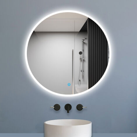 Biubiubath Miroir Salle de Bain Rond 70cm Dimmable avec 3 couleurs,Anti-buée, Fonction Mémoire，IP44 HD Verre Miroir-Mural