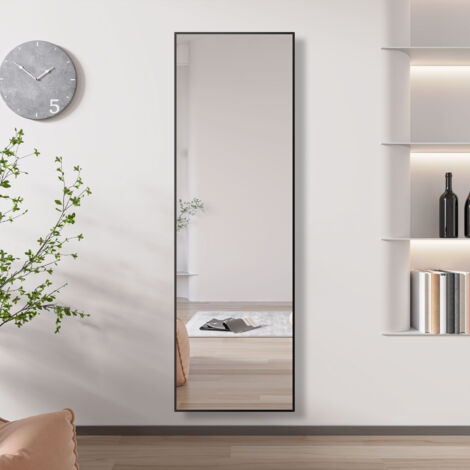 Biubiubath Miroir sur pied au sol 150x40cm Miroir Pleine Longueur, À suspendre ou À poser , Miroir au Mercure, Avec cadre noir