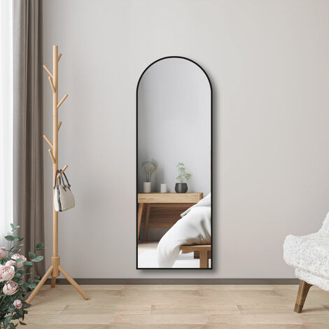 Biubiubath Miroir sur Pied au sol 150x50cm,à suspendre ou àposer,arqué,cadre noir
