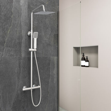 Biubiubath Modern Bathroom Thermostatic Mixer Shower Set Chrome Square exposed Set