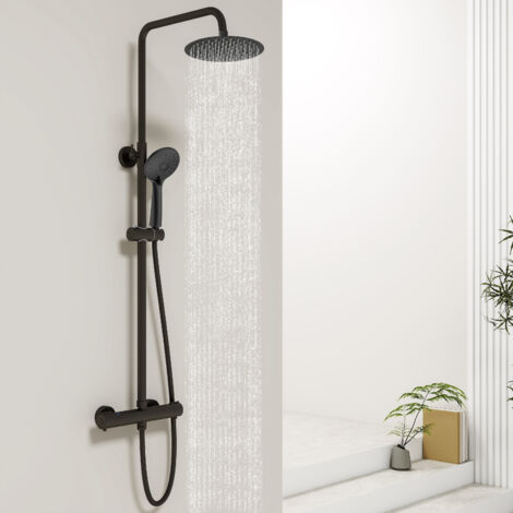 Biubiubath Modern Thermostatic Mixer Shower Set Matt Black Chorme Finish Twin Head Exposed