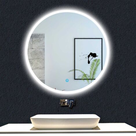 Biubiubath Round Bathroom LED Mirrors with 3 Lighting Modes 600mm Illuminated Bathroom Mirror with Demister Touch Control