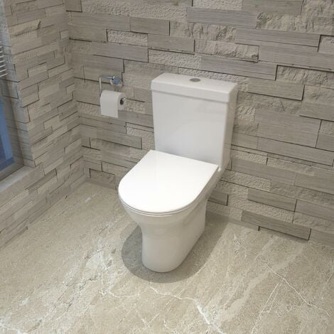 Biubiubath Round Toilet Close Coupled Soft Close Seat Cistern Modern Bathroom WC Pan