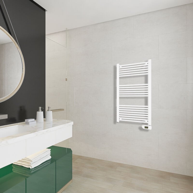 Biubiubath - Sèche-Serviette électrique blanc H113 x L50 cm, 500W avec Kit Montage Mural, Radiateurs de salle de bains