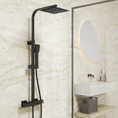 Biubiubath Square Matt Thermostatic Mixer Shower Dual Head Rainfall Head Handset Bathroom