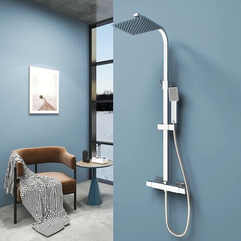 Biubiubath Thermostatic Exposed Shower Mixer Bathroom Twin Head Large Square Bar Set Chrome