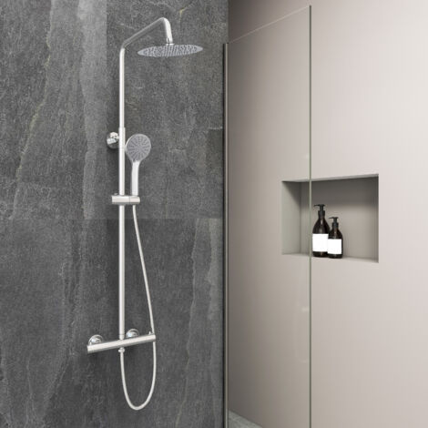 Biubiubath Thermostatic Mixer Shower Cool Touch Round Chrome Exposed Twin Head Set